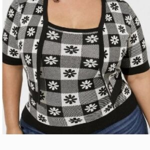 Torrid Black and White Floral Checkered Cardigan